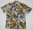 アロハシャツ|PARADISE FOUND(パラダイスファウンド)|PF134|半袖|メンズ|カーキ・グレー|フラワー・花柄(ハワイアン)|リーフ・葉柄(ハワイアン)|レーヨン100%|開襟(オープンカラー)
