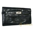 【BCランク】HERMES(エルメス) ケリーウォレット アリゲーター ブラック □M刻印