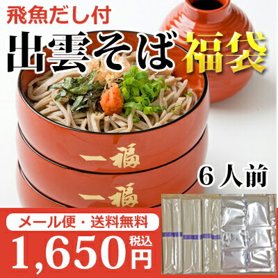 【ポイント10倍】【送料無料】出雲そば乾めん3袋(6人前)飛魚だし付 【海士(あま)物産】奥出雲の蕎麦屋 一福(いっぷく)の蕎麦 そばの美 そば粉 にもこだわりが！【ポイント消化】