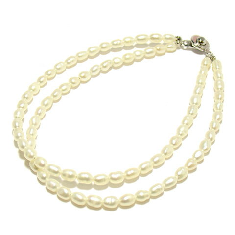 淡水真珠白×白3.5mmライス型2連ブレスレット