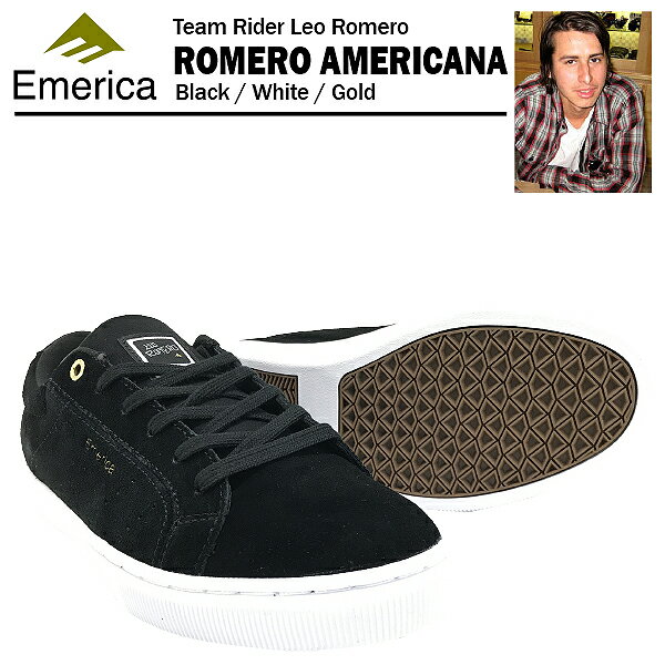 エメリカ ロメロ アメリカーナ ブラック/ホワイト/ゴールド スケート スケーター スニーカー (Emerica ROMERO AMERICANA)