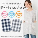 【メール便対応】裾切り替えナチュラルチェック背付エプロン/M-Lサイズ171024/ワンピース/かわいい/保育士/かぶるだけ/脇ボタン/母の日