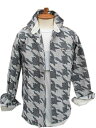 Influenceインフルエンスコットンフランネル 迷彩ジャガード ワイドカラーワイヤーシャツ grey
