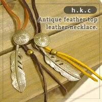 【h.k.c.HAWKCOMPANY】ホークカンパニーアンティークフェザートップレザーネックレス【A】