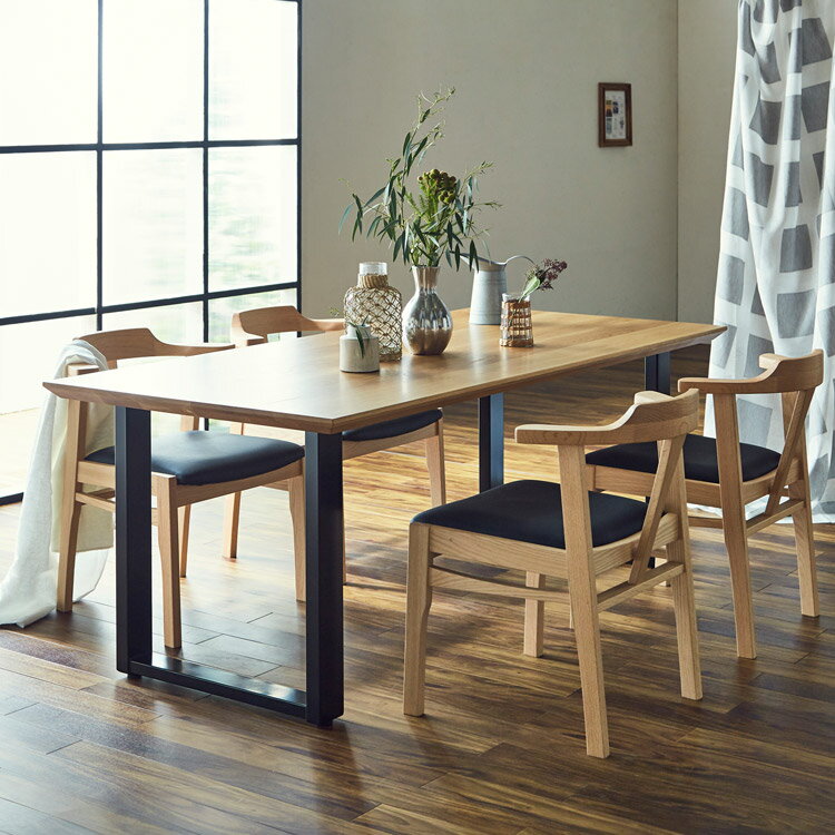 【全商品に使える最大12%offクーポン】 ダイニングテーブルセット 食卓セット 5点セット 180cm ハーフアーム おしゃれ 北欧 4人掛け ダイニングテーブル 国産 無垢材 ダイニングチェア ダイニングセット PVC オーク ブラック 180 日本製 ナチュラル 食卓