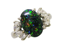 Pt.ブラックオパールリング（O 2.800ct/D 0.86ct）全国宝石学協会鑑別書付