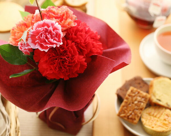 2011母の日　そのまま飾れるミニブーケ＆焼き菓子セット　（3種類のシアワセのトマト種つき。）(母の日/カーネーション/花束/アレンジメント/フラワー)
