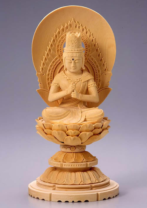 【送料無料】仏像　大日如来（白木・丸台座）　2.0寸　お値打ち価格の白木製仏像です。オプションで金泥も付けられます。