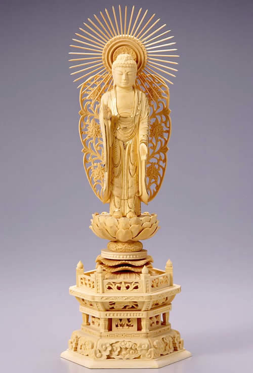 【送料無料】仏像　西立弥陀（ツゲ・六角座）　3.5寸