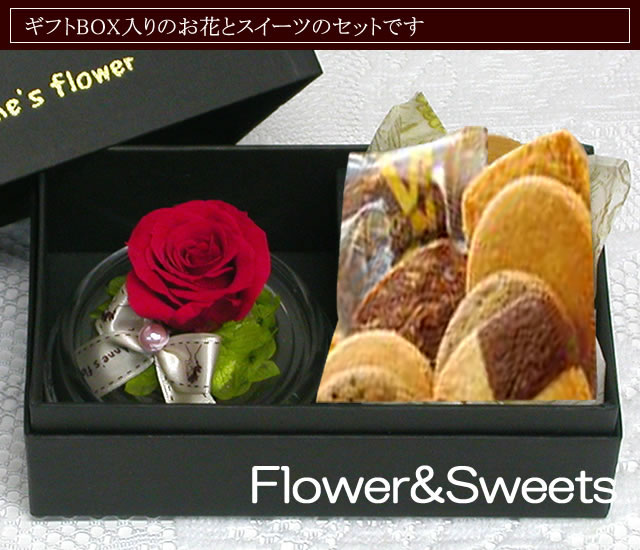 【送料無料】お洒落なプリザ真っ赤なバラと神戸クッキーセット 
