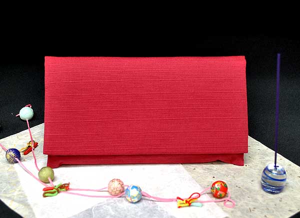 【念珠入れ（数珠入れ）】紬の数珠入れ（大サイズ）　カラー/赤■メール便対応商品■