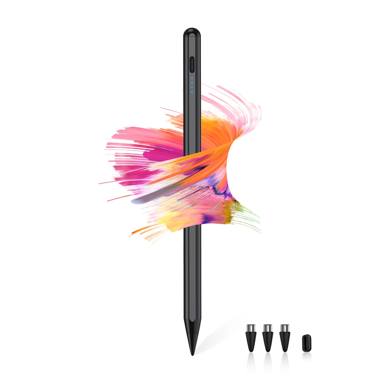 <strong>KINGONEタッチペン</strong>【全機種対応 超高速充電】スタイラスペン 超高精度 1MM極細 アップルペンシル互換ペン 誤ON/OFF防止/電量表示/傾き検知/二重磁気吸着機能対応 iPad用ペンシル 軽量 耐摩 耐久 iPad/iPhone/Android/スマホ/タブレット対応タッチペン (ブラック)