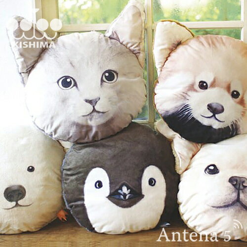 《全4種》kishima キスミーアニマル クッション KISS ME ANIMAL キシマ 【アニマルフェイス インテリア ソファ デザイン雑貨 子供部屋 北欧 動物 ネコ イヌ シロクマ レッサーパンダ】