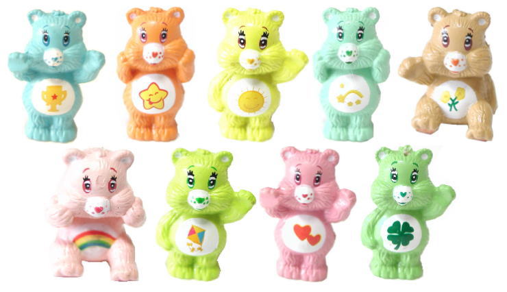 【8種コンプリで安い！】　ケアベア　Care　Bears　ミニマスコットフィギュア　全種コンプリートセット　★そのまま飾っても、ストラップにも、ピアスにも、デコにも、キーホルダーにも！小さいのに細かい良い作り♪ 【2,980円以上 送料無料 ！】【一万個突破！】