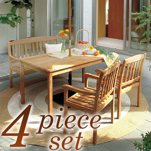 【送料無料】《ガーデンファニチャー/ガーデンテーブルセット》サザンブリーズ チークテーブル 4点セット