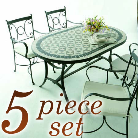 【送料無料】《ガーデンファニチャー/ガーデンテーブルセット》マーキュリー モザイク テーブル 5点セット