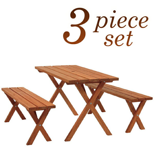 【送料無料】《ガーデンファニチャー/ガーデンテーブルセット》ウッディーガーデンピクニックテーブル 3点セット(ベンチ2脚)