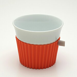 タグカップTag cup（オレンジ）　シリコンのスリーブつきで持ちやすい、コーヒーカップアッシュコンセプト【P0712】