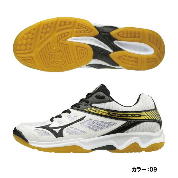 ミズノ(mizuno) サンダーブレード シューズ ユニセックス (18ss) ホワイト×ブラック×ゴールド 合成繊維 人工皮革 v1ga177009の画像