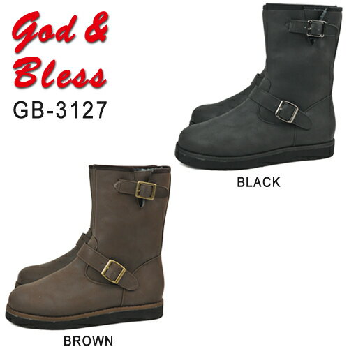 GOD&BLESS GB-3127 【BLACK BROWN】 ゴッド＆ブレス ブラック ブラウン エンジニアブーツ ムートンシューズ スニーカー