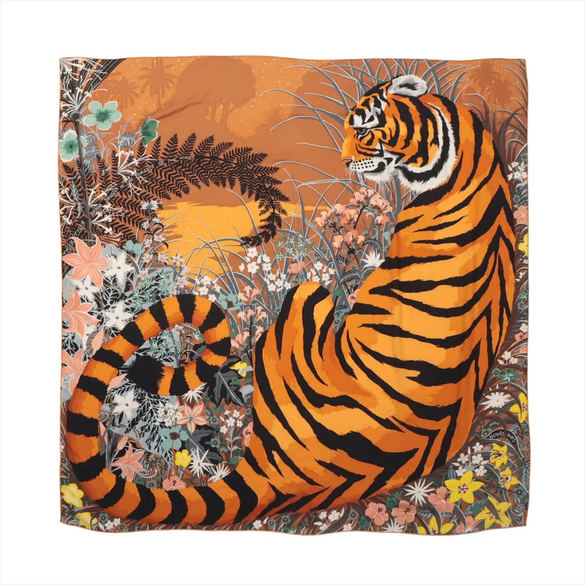 美品 エルメス タグ付 カレ ジェアン 140 TYGERTYGER タイガータイガー カシシル カシミヤ シルク スカーフ レディース CCM DA50-1