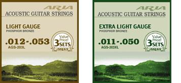 ARIA Acoustic Guitar Strings AGS-203L /AGS-203XL【送料140円〜　定形外普通郵便でも発送可能　】　アリア　アコースティックギター弦　フォスファーブロンズ　3セット弦