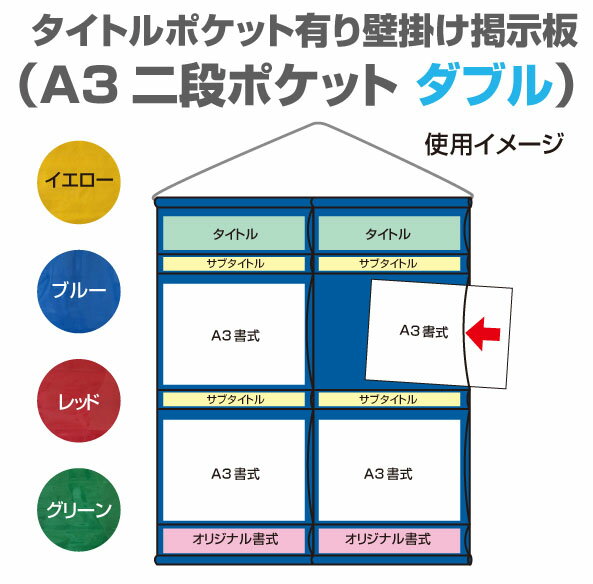 color掲示板！タイトルポケット有り壁掛け掲示板、A3二段ポケットダブル...:araishop:10000131