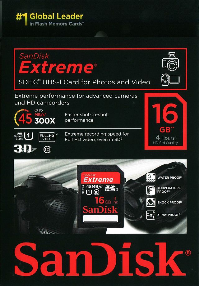 [Sandisk] 超高速の45MB/s(UHS-1） SDHCカード 16GB Class10 SDSDX-016G-X46