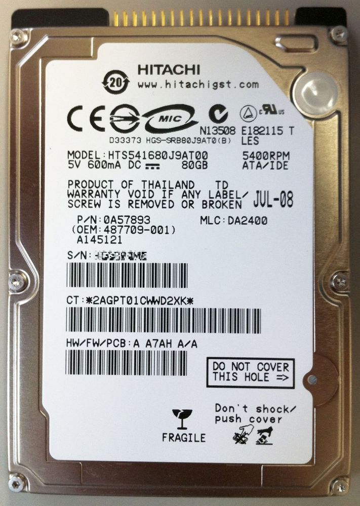 HGST  2.5inch HDD 80GB IDEiPATAj VioN HTS541680J9AT00