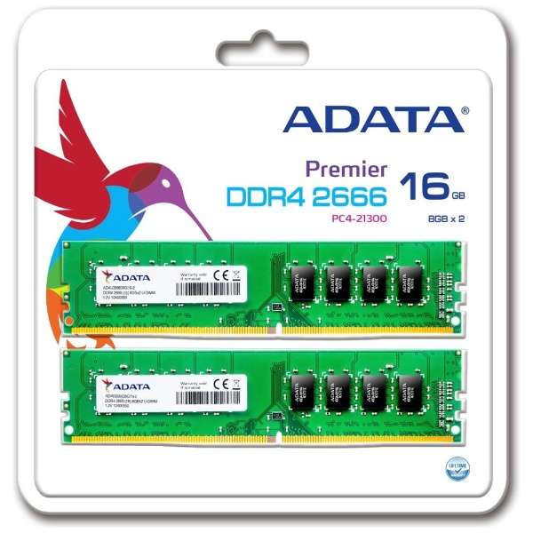 ADATA エーデータ PC4-21300 DDR4-2666 16GB(8GB x 2) デスクトップ用メモリ 288pin Unbuffered DIMM 1.2V AD4U266638G19-D