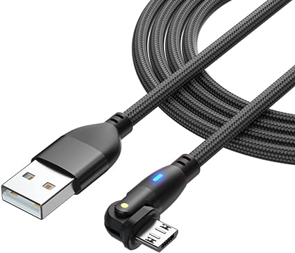 YFFSFDC Micro USB ケーブル L字型 180度回転 急速充電 高速データ転送 マイクロ USB ケーブル 強化TPE製 Micro充電コード Android スマホ充電ケーブル Type-B Pch多機種対応 1m ブラック