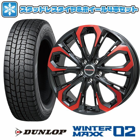 【取付対象】195/60R17 スタッドレスタイヤ ホイール4本セットプリウス 60系 DUNLOP ウインターマックス 02 WM02 ビッグウエイ LEYSEEN プラバ5X(レッドクリア) 17インチ【送料無料】