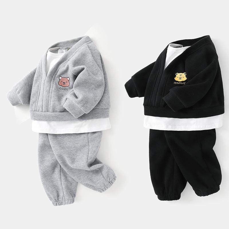 子供用セットアップ ベビー 春物 男の子 2点セット 運動着 スウェット パンツ グレー 黒 73CM 80cm 90cm 100cm 110cm