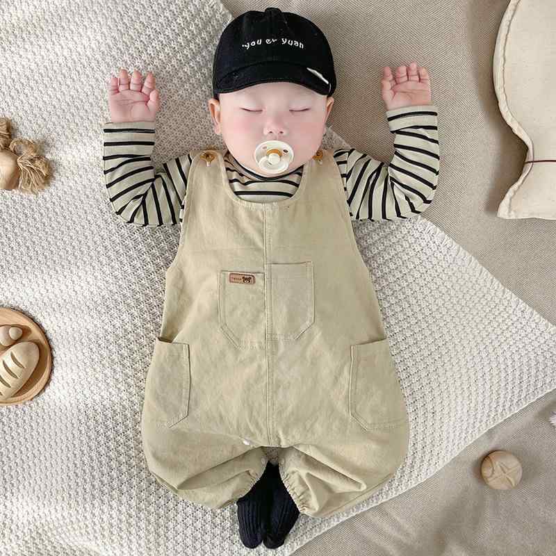 ベビー服 上下セット 春秋 長袖Tシャツ サロペット 新生児 男の子 女の子 無地 かわいい カジュアル 73 80 90 100