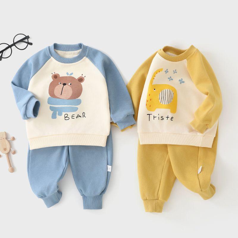 ベビー服 上下セット 春秋 男女兼用 かわいい動物柄 長袖 トップス パンツ 綿 80 90 100 110 120