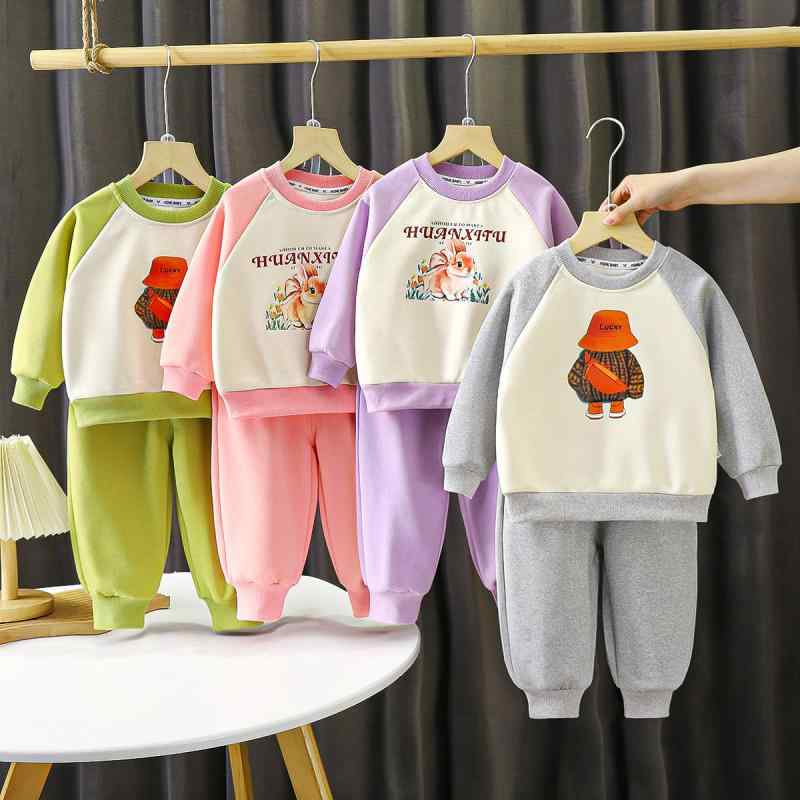子供用スウェット セットアップ キッズ ボーイズ ガールズ 長袖トップス ロングパンツ 上下2点セット カトゥーン柄 普段着 部屋着 秋冬