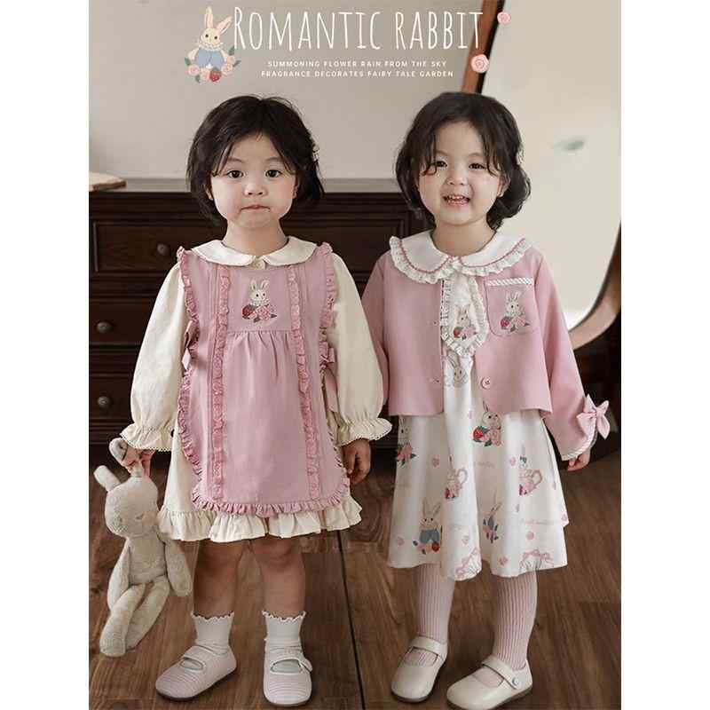 子供用セットアップ 女の子 ワンピース & ジャケット アンサンブル 幼児 春秋 かわいい リボン コットン ピンク系 ベージュ 80 90 100 110 120 130 140