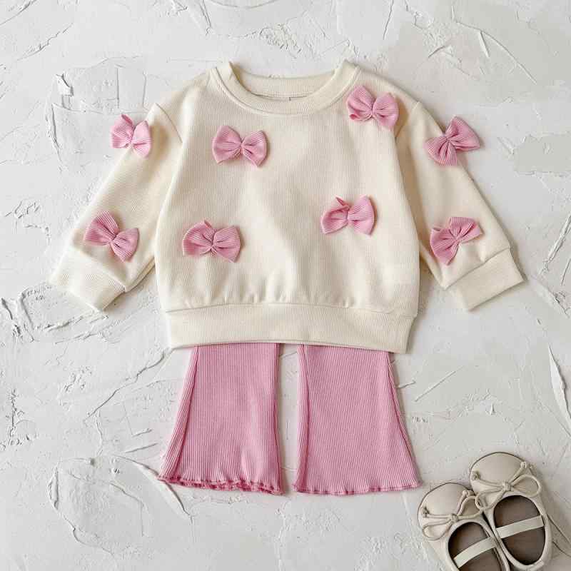 ベビー服 女の子用 トップス パンツ 上下2点セット 80 90 100cm 普段着 韓国風 かわいい 蝶結び 春秋