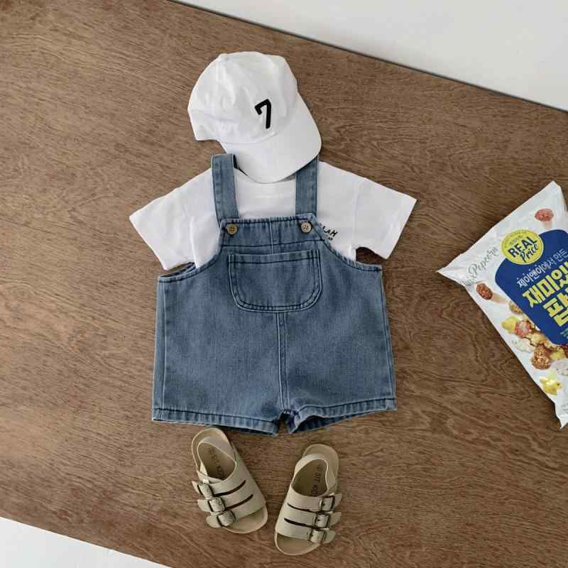 子供服 デニム ショートパンツセットアップ ベビー Tシャツ 上下セット 夏 薄手 半袖 綿混紡 73CM 80cm 90cm 100cm 110cm 120cm(x2)