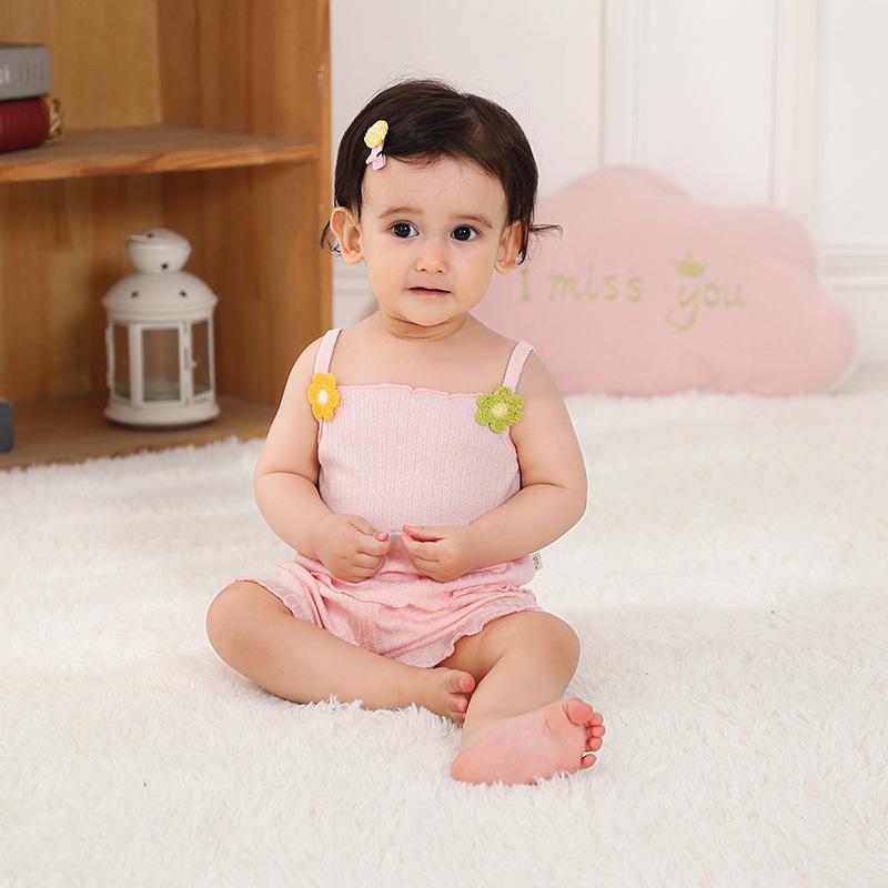ベビー服 女の子 夏物 薄手 ノースリーブ セットアップ 上下セット ショートパンツ モーダル ピンク系 グリーン系 イエロー系 かわいい プリンセス 普段着 部屋着