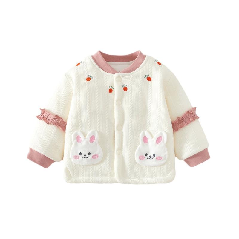 ベビー服 保温 トップス 女の子 秋冬 上着 厚手 綿 あったか ホームウェア Vネック ピンク系