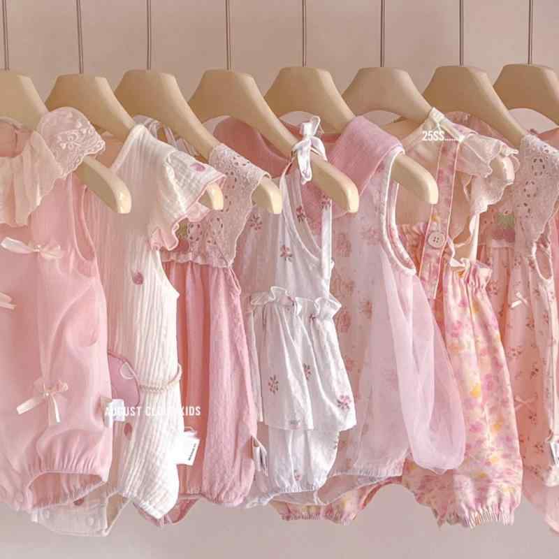 ベビー服 女の子 半袖 ロンパース 春夏 綿 薄手 新生児 幼児 かわいい 韓国風(x100)