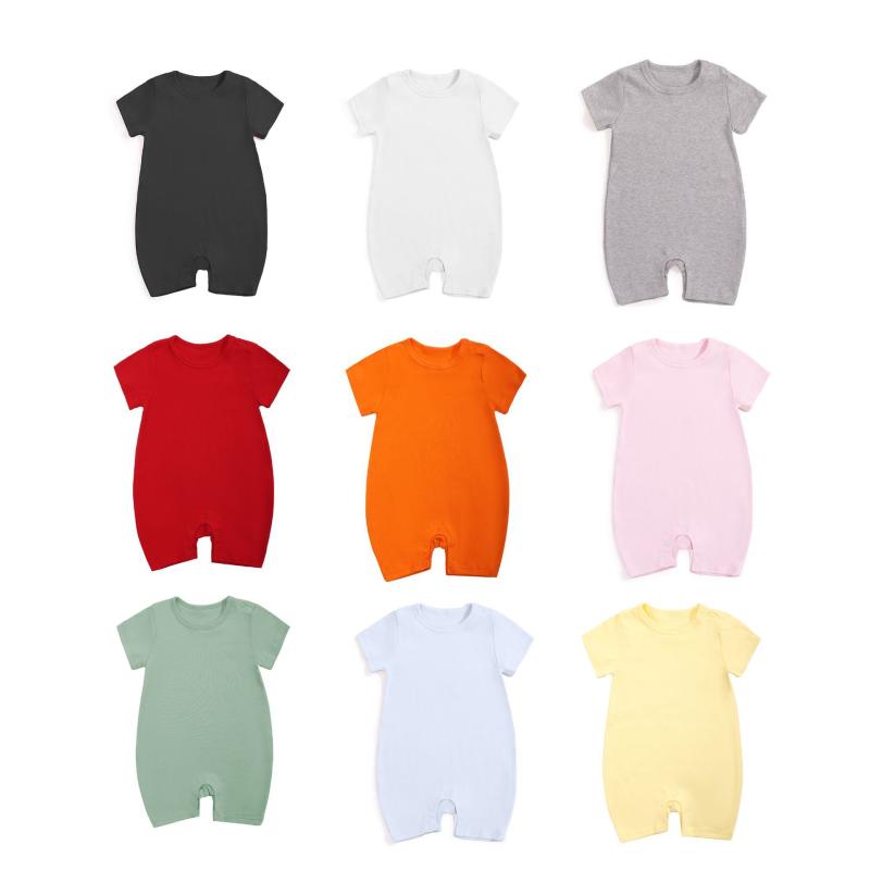ベビー服 ロンパース 新生児 半袖 コットン100％ 通気性 無地 夏 赤ちゃん 幼児 男女兼用 白 グレー 黒 ピンク 水色 赤 オレンジ 黄色 カーキ(x100)