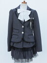 【レンタル】AROVEINA(アロヴィーナ)レンタル女児E クリーニング不要 卒入学 発表会 多用途使用 女児フォーマルレンタル ブラウス スカート ジャケット 3点セット グレー ストライプ柄 胸元リボン2種類 付け替え可能♪150【店頭受取対応商品】