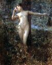 油絵 Julius LeBlanc Stewart_森の中の裸婦