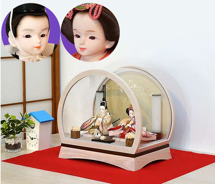 かわいい雛人形【プリンセス雛人形】 アッシュホワイト　まどか桜雛　 ケースセット （3W-252A-20）