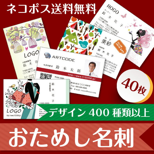 名刺　お試し名刺 印刷　作成【片面】【40枚】全テンプレートデザイン対応 otameshi　メール便送料無料