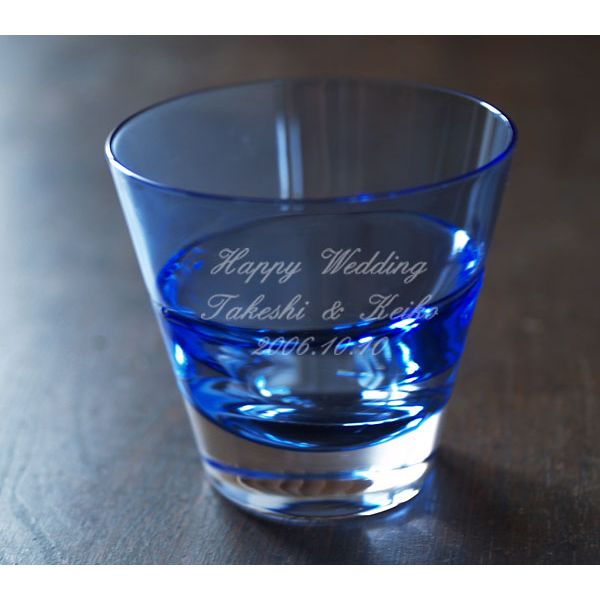新築祝いのプレゼントに焼酎グラス（ブルー、シングル）メッセージのみ/名入れギフト新築祝い記念品【記念品にどうぞ。】ハンドメイドグラス（ブルー、シングル）文字入れ
