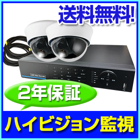 220万画素屋内用ドームカメラ2台セット防犯カメラセット商品