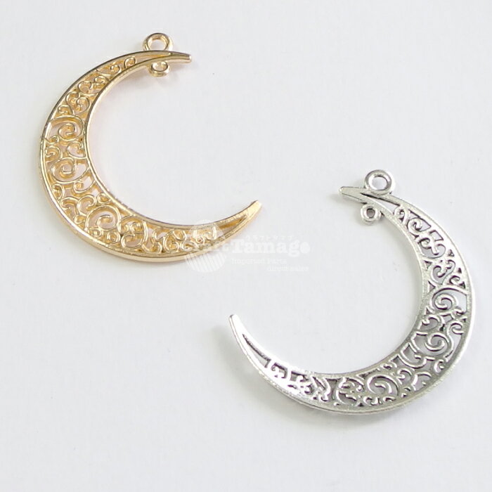 透かし三日月の吊り輪付き金属チャーム